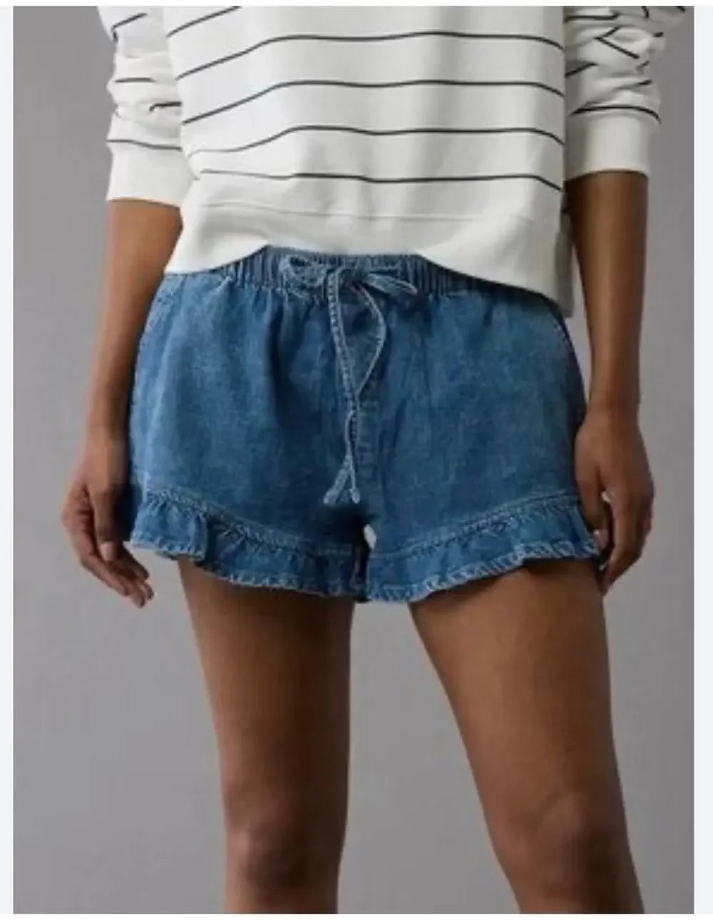American Eagle Blue Denim Ruffle Hem Shorts
